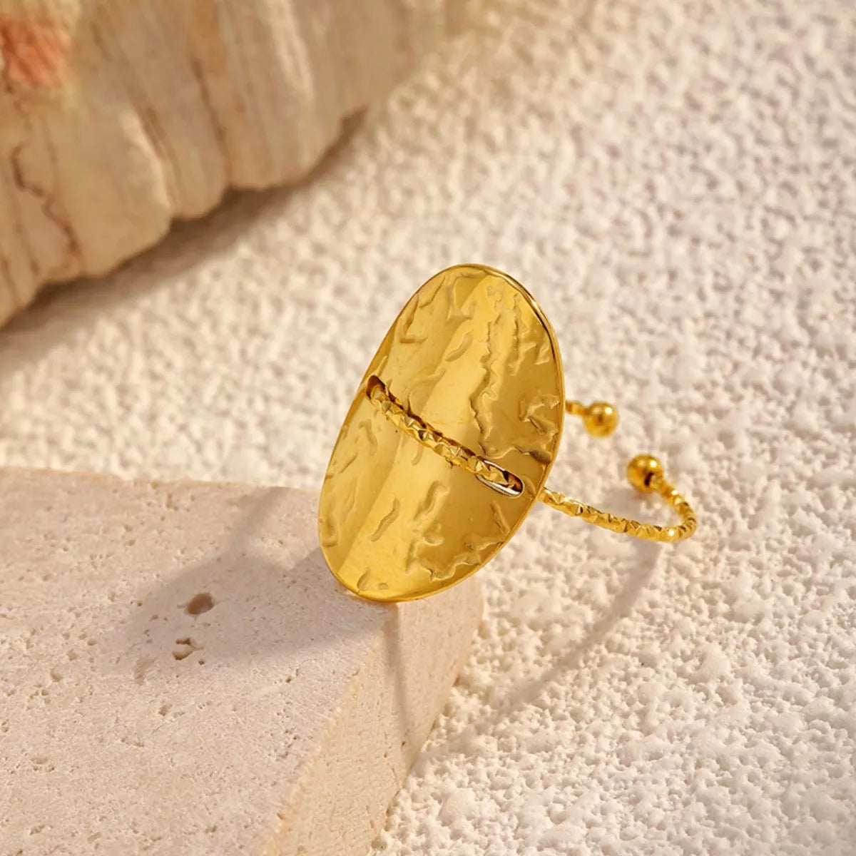 Hammered Disc Open Ring -