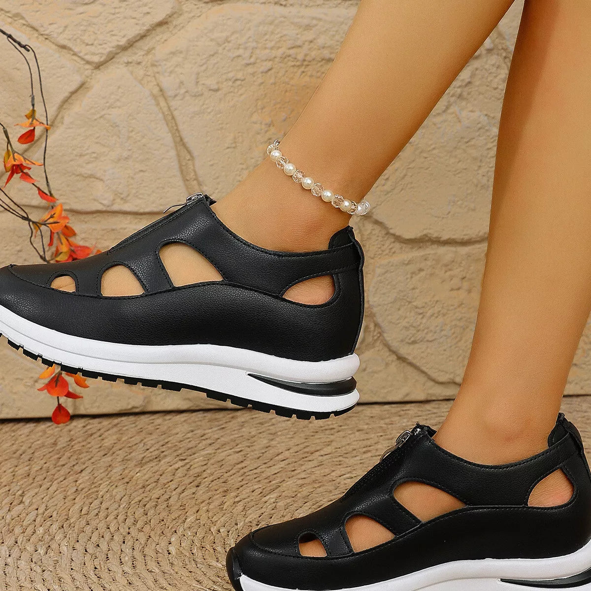 Cutout Zipper Wedge Sneakers -