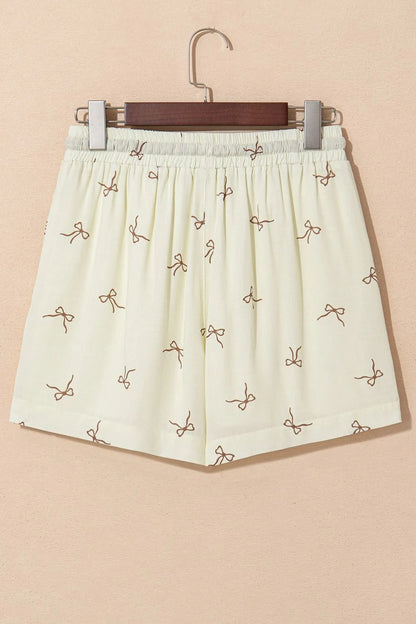 Bow Print Lace Drawstring Casual Shorts -