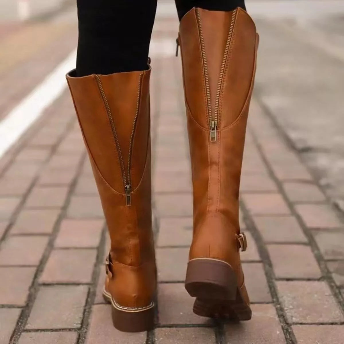 Round Toe Block Heels Boots -