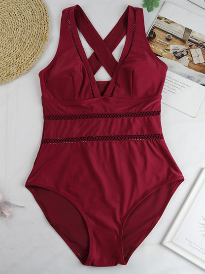 Crisscross Plunge Wide Strap One-Piece Swimwear | AdoreStarr