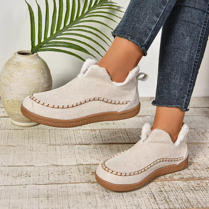 Round Toe Sherpa-Lined Slip-Ons - Beige