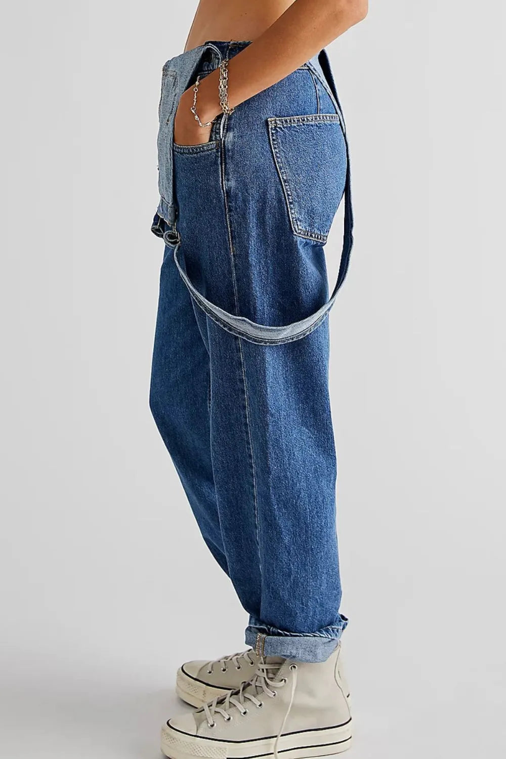 Wide Strap Square Neck Denim Overalls -