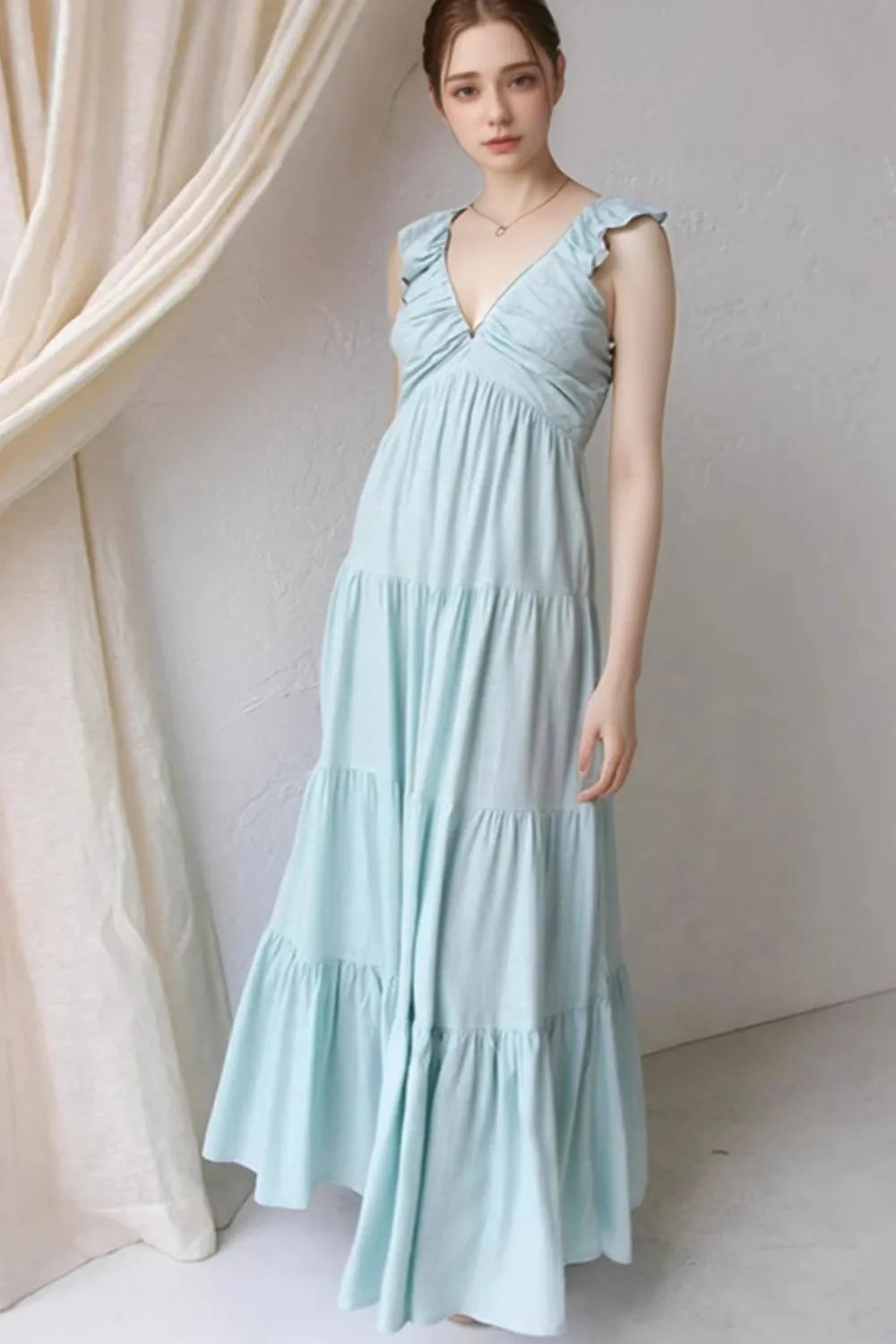 Ruffled V-Neck Tiered Dress -