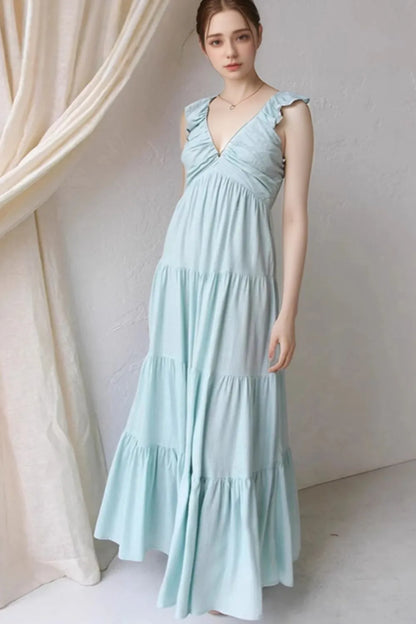 Ruffled V-Neck Tiered Dress -