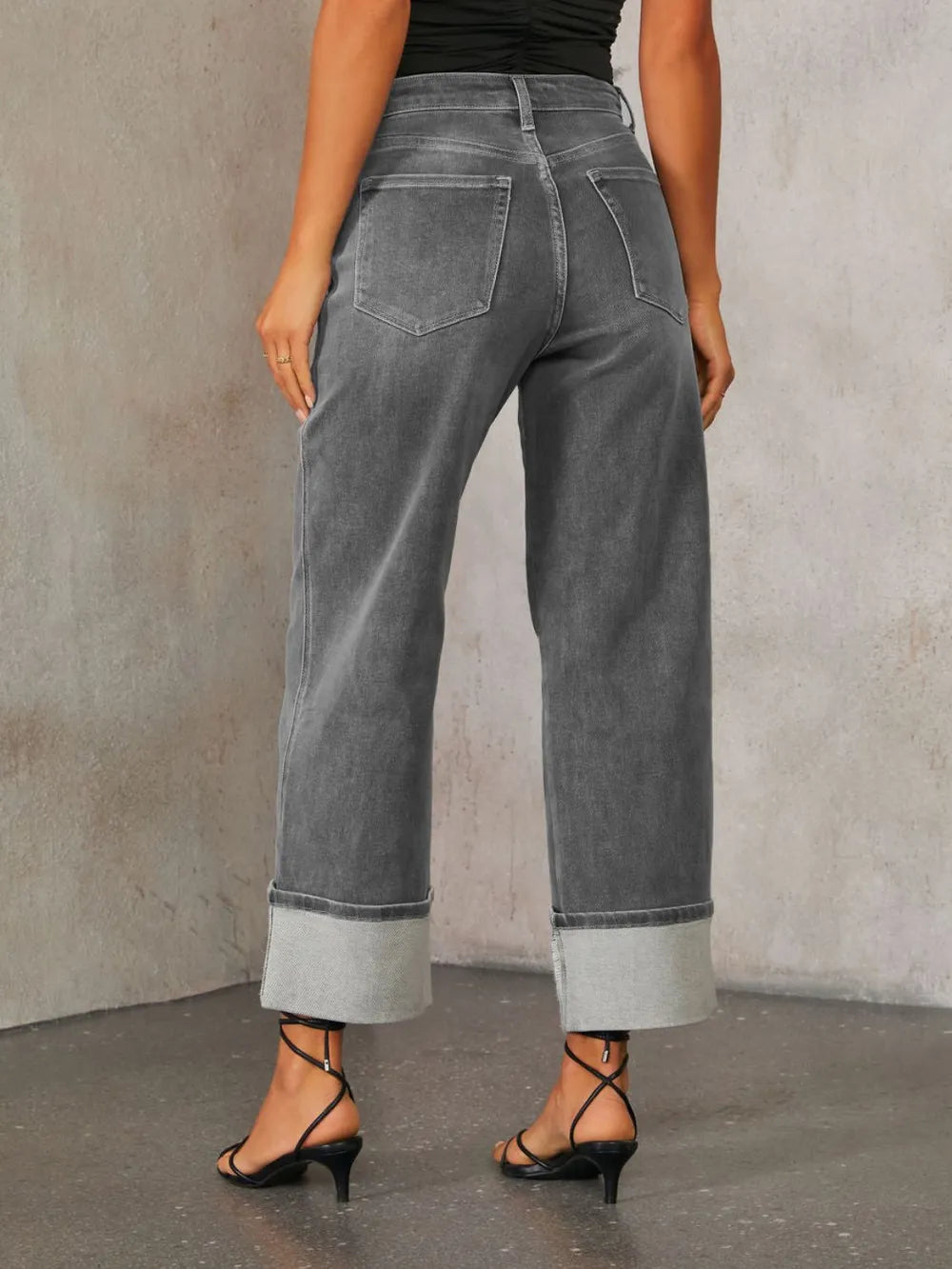 High Waisted Straight Leg Rolled Jeans -