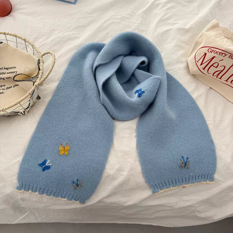 Butterfly Embroidered Knitted Scarf -