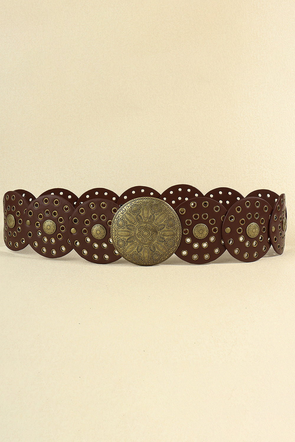 Zinc Alloy PU Disc Belt - Chocolate One Size