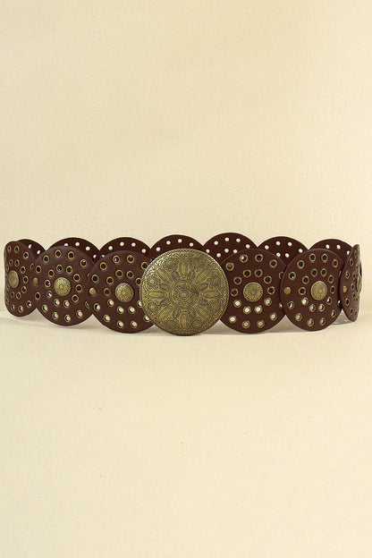 Zinc Alloy PU Disc Belt - Chocolate One Size