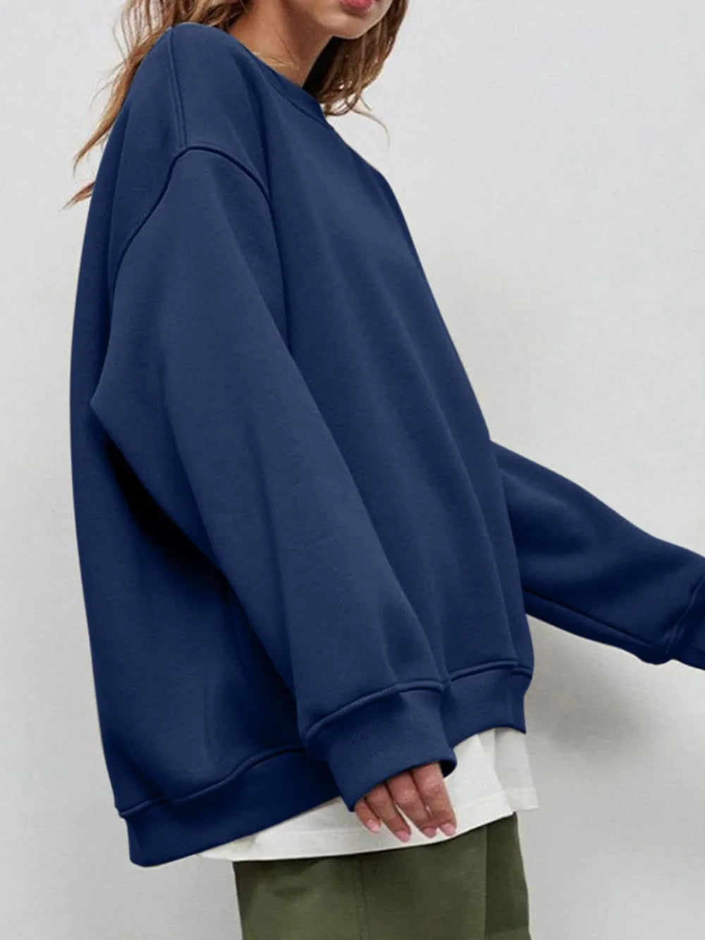 Round Neck Dropped Shoulder Long Sleeve Sweatshirt -