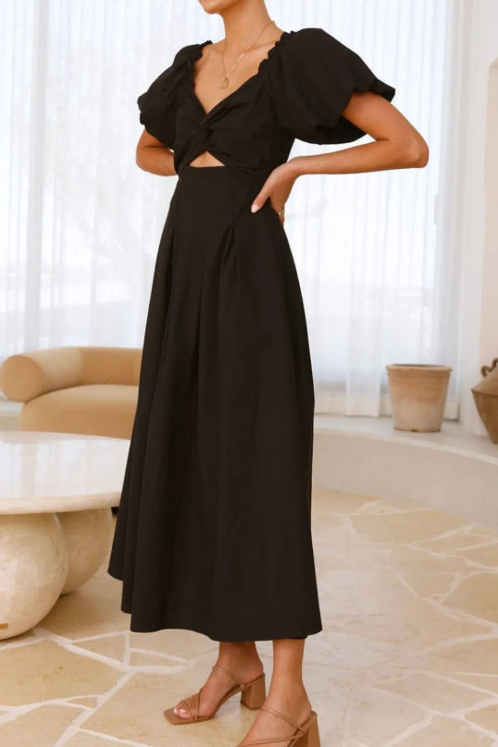 Sweetheart Neck Puff Sleeve Dress -