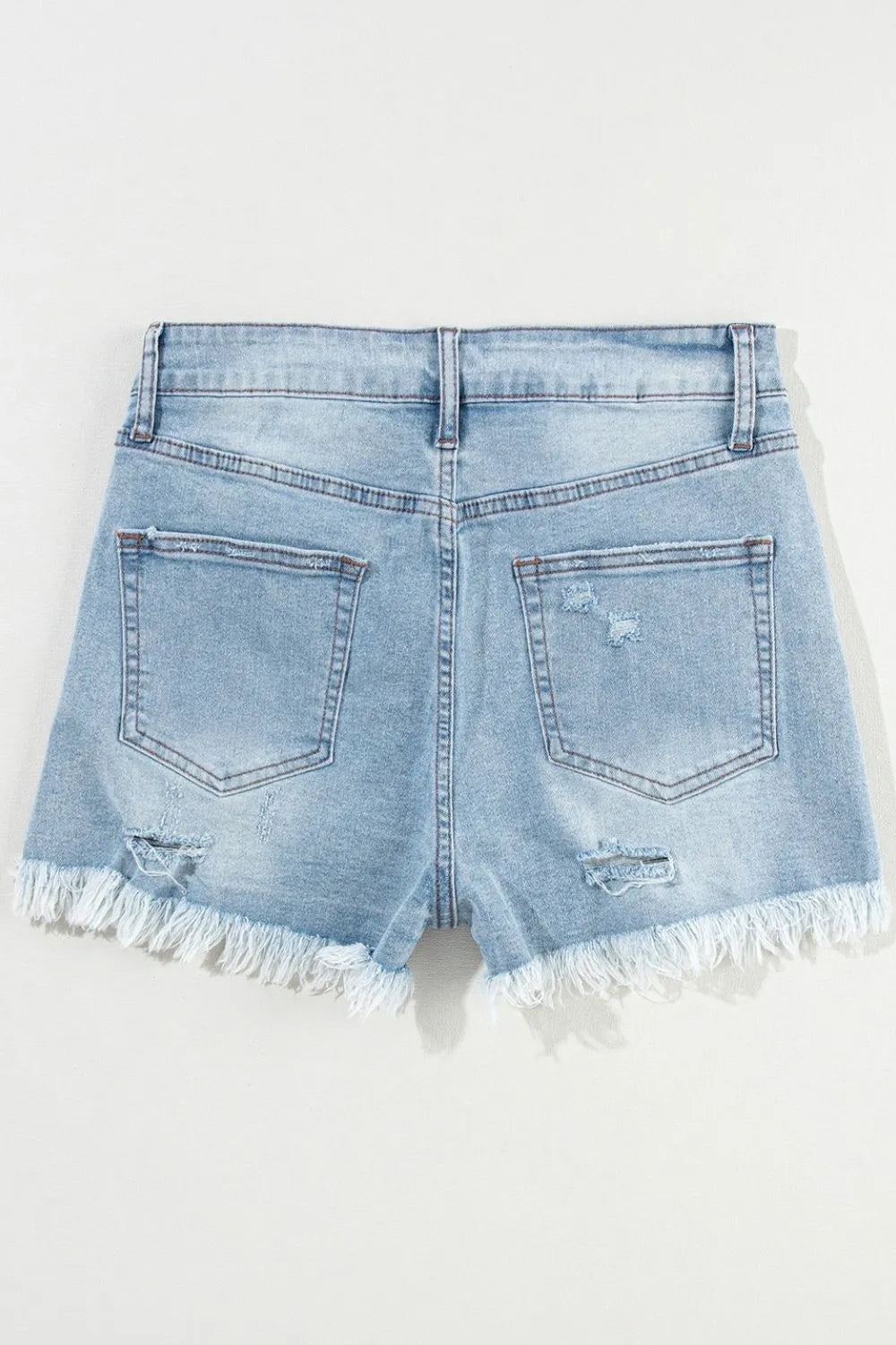 Distressed Raw Hem High Waist Denim Shorts -