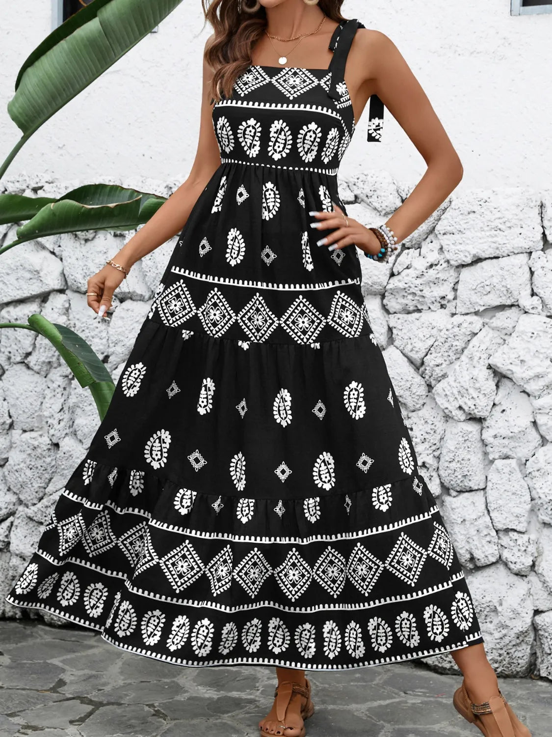 Printed Square Neck Maxi Cami Dress -