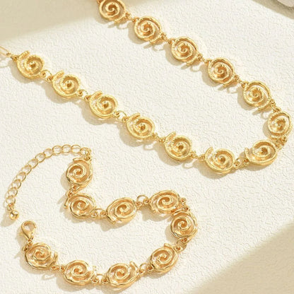 Gold-Plated Spiral Necklace and Bracelet Jewelry Set -