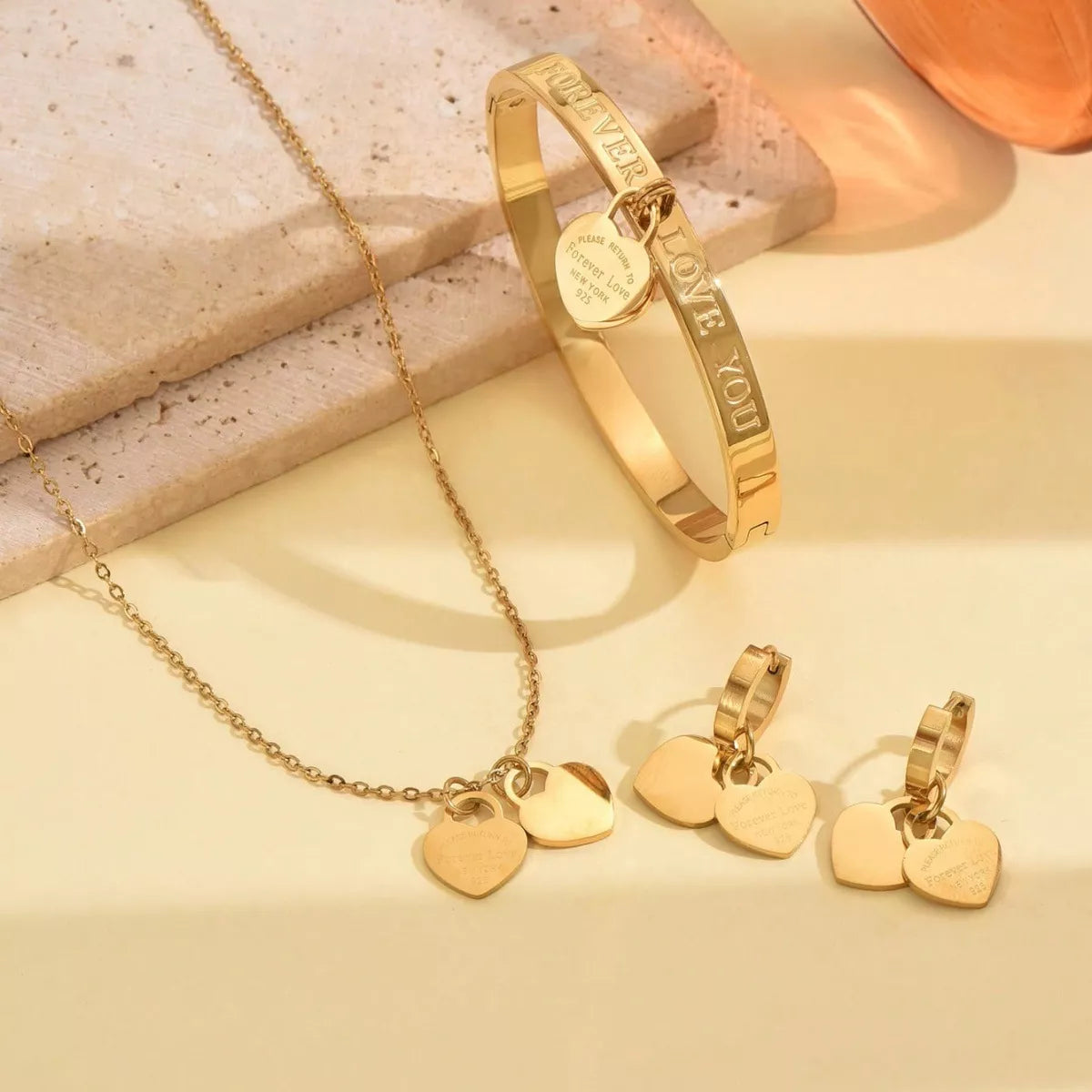 Gold-Plated Heart Jewelry Set -