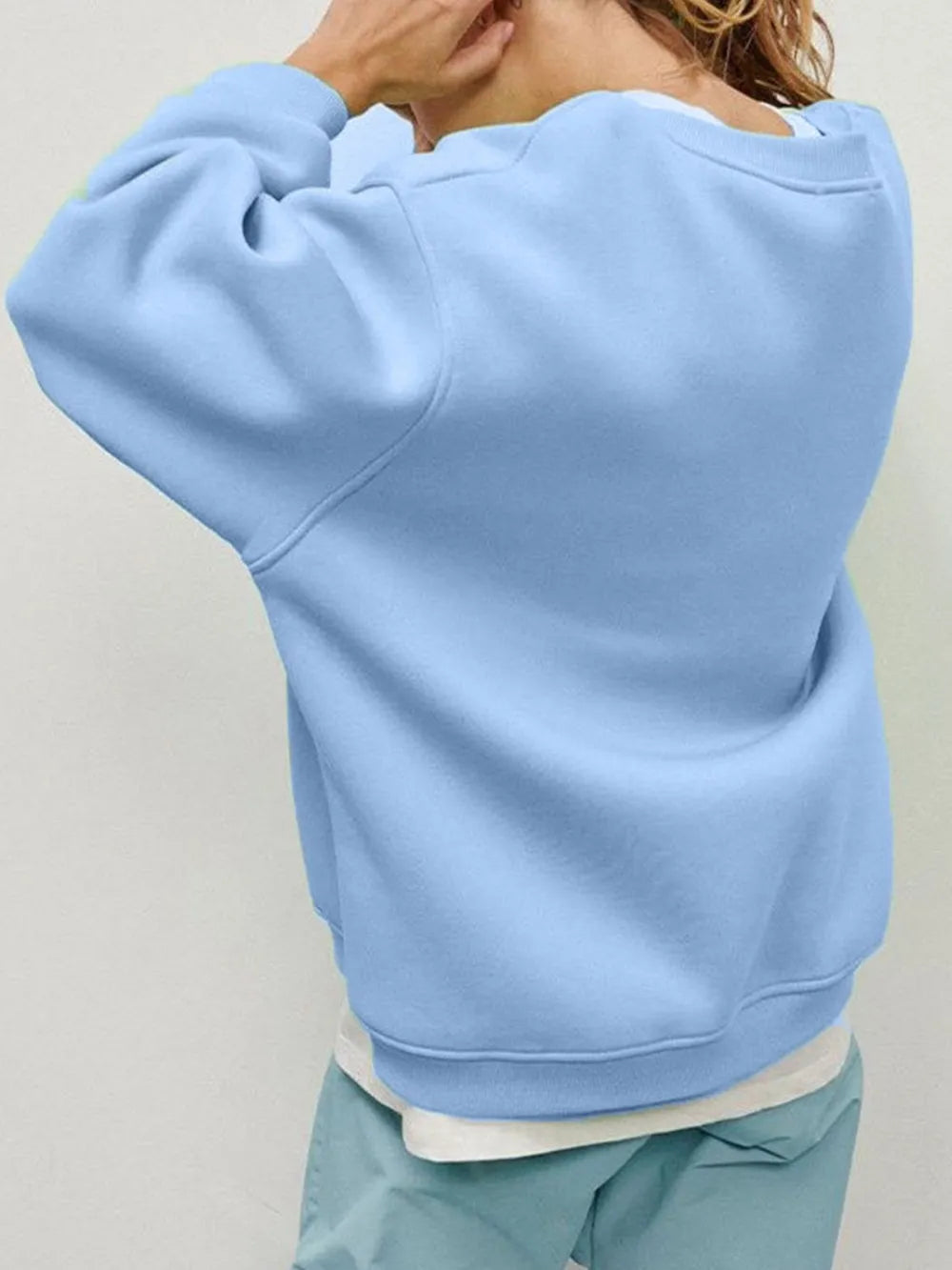 Round Neck Dropped Shoulder Long Sleeve Sweatshirt -