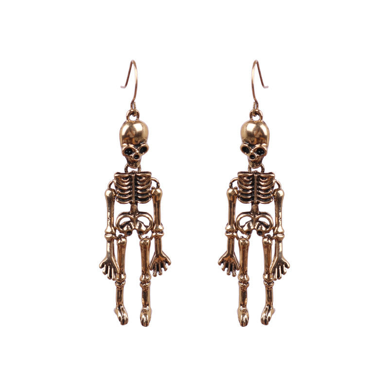 Skeleton Alloy Earrings - Gold One Size