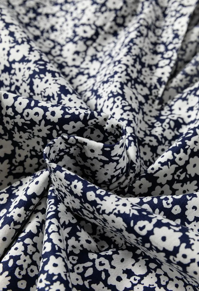 Floral Print Notched Long Sleeve Blouse -
