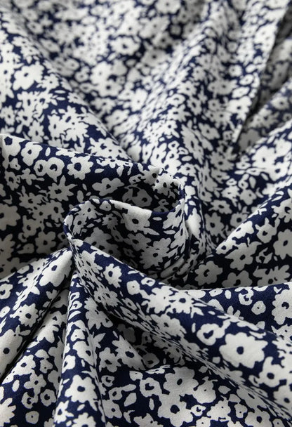 Floral Print Notched Long Sleeve Blouse -