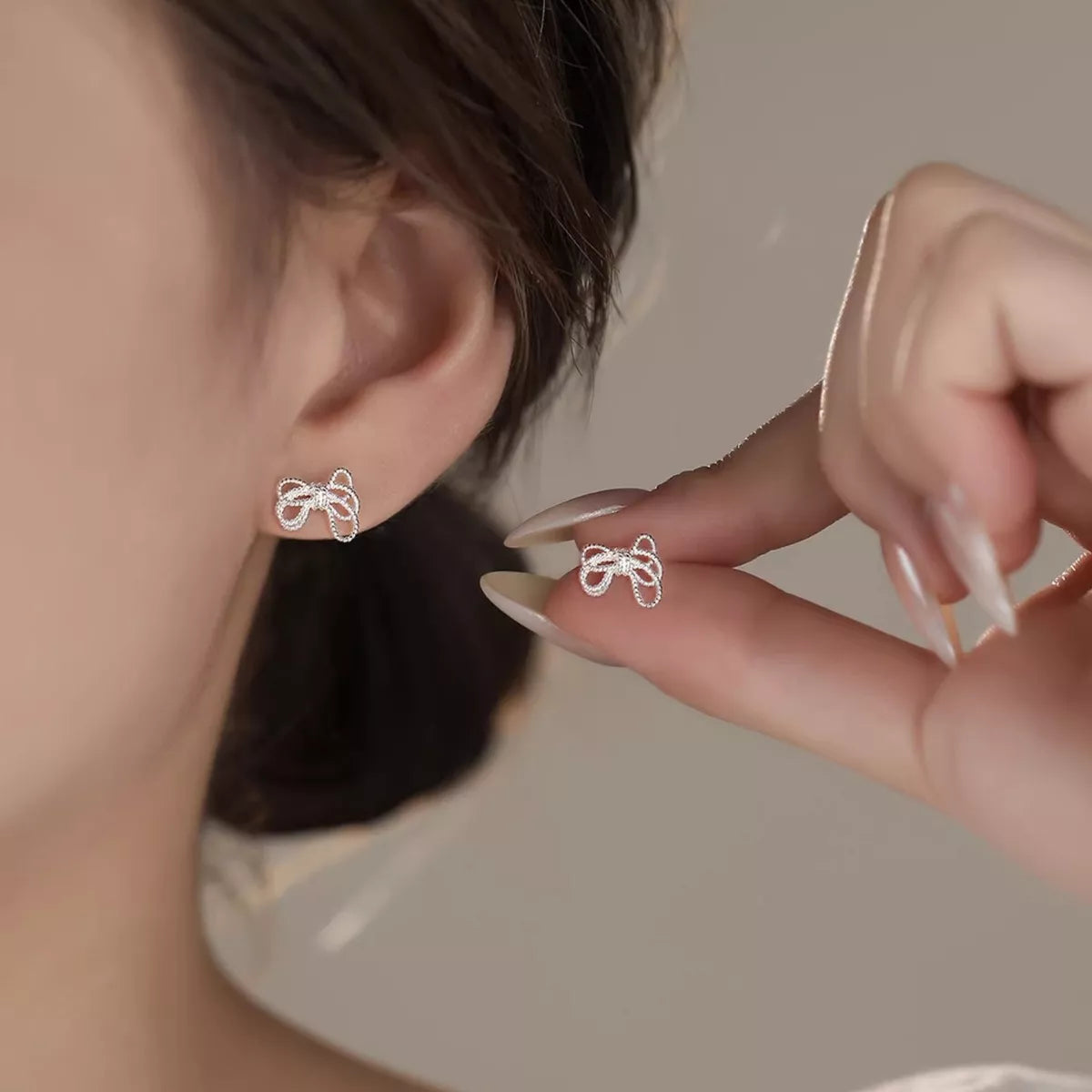 Sterling Silver Bow Knot Stud Earrings - Silver One Size