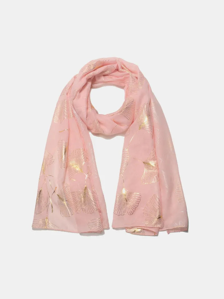 Ginkgo Leaf Polyester Scarf - Pink One Size