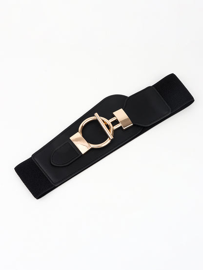 PU Elastic Wide Belt with Alloy Buckle -