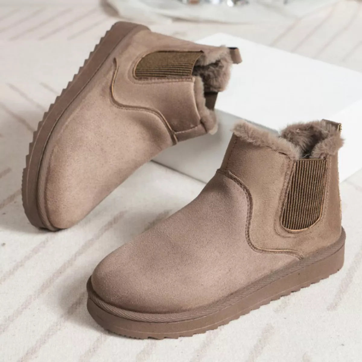 Round Toe Platform Boots - Khaki