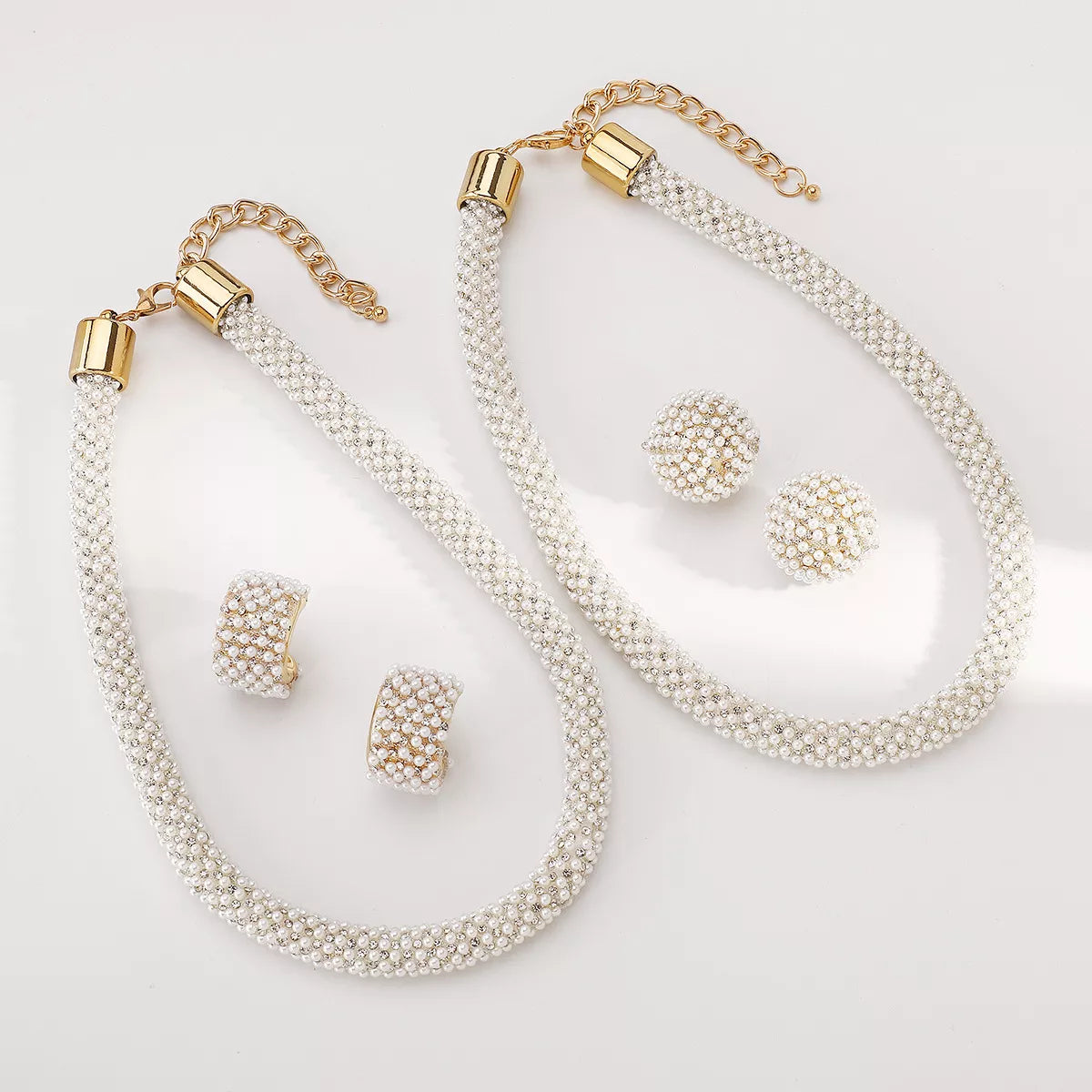 Pearl Embellished Earrings and Necklace Jewelry Set -