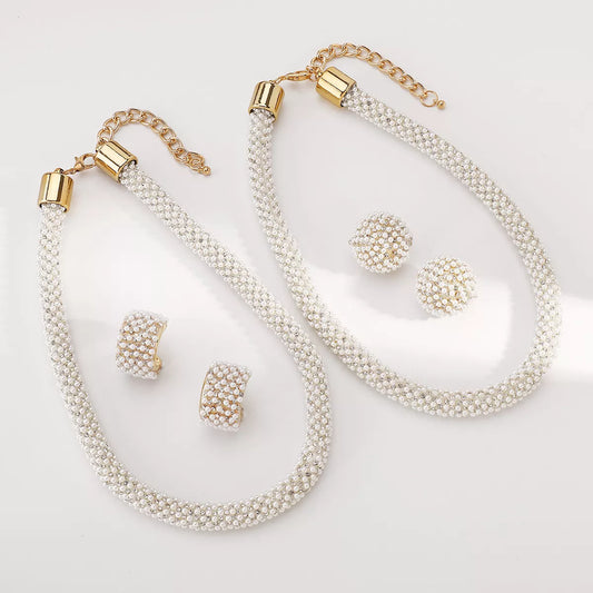 Pearl Embellished Earrings and Necklace Jewelry Set -