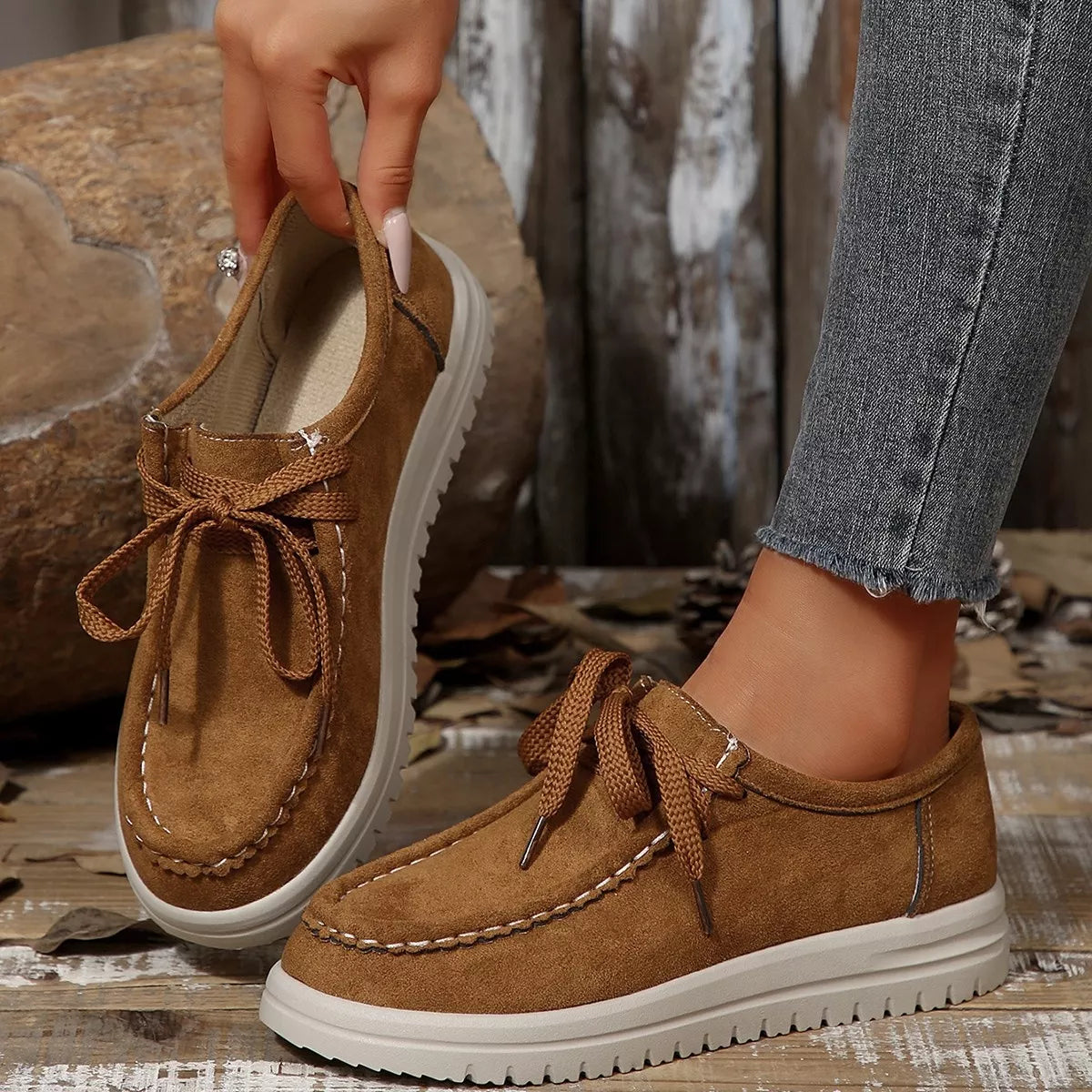 Lace-Up Round Toe Loafers -