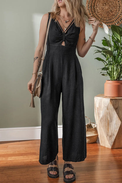 Front Cut Out Wide Leg Jumpsuit -