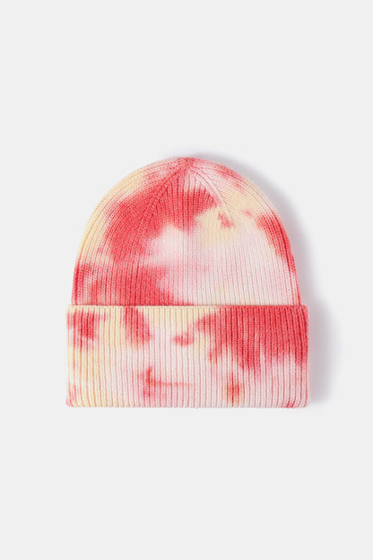 Tie-Dye Cuffed Rib-Knit Beanie Hat - Tangerine Pink One Size
