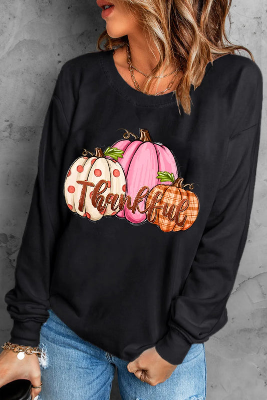 Pumpkin Graphic Dropped Shoulder Sweatshirt - Black