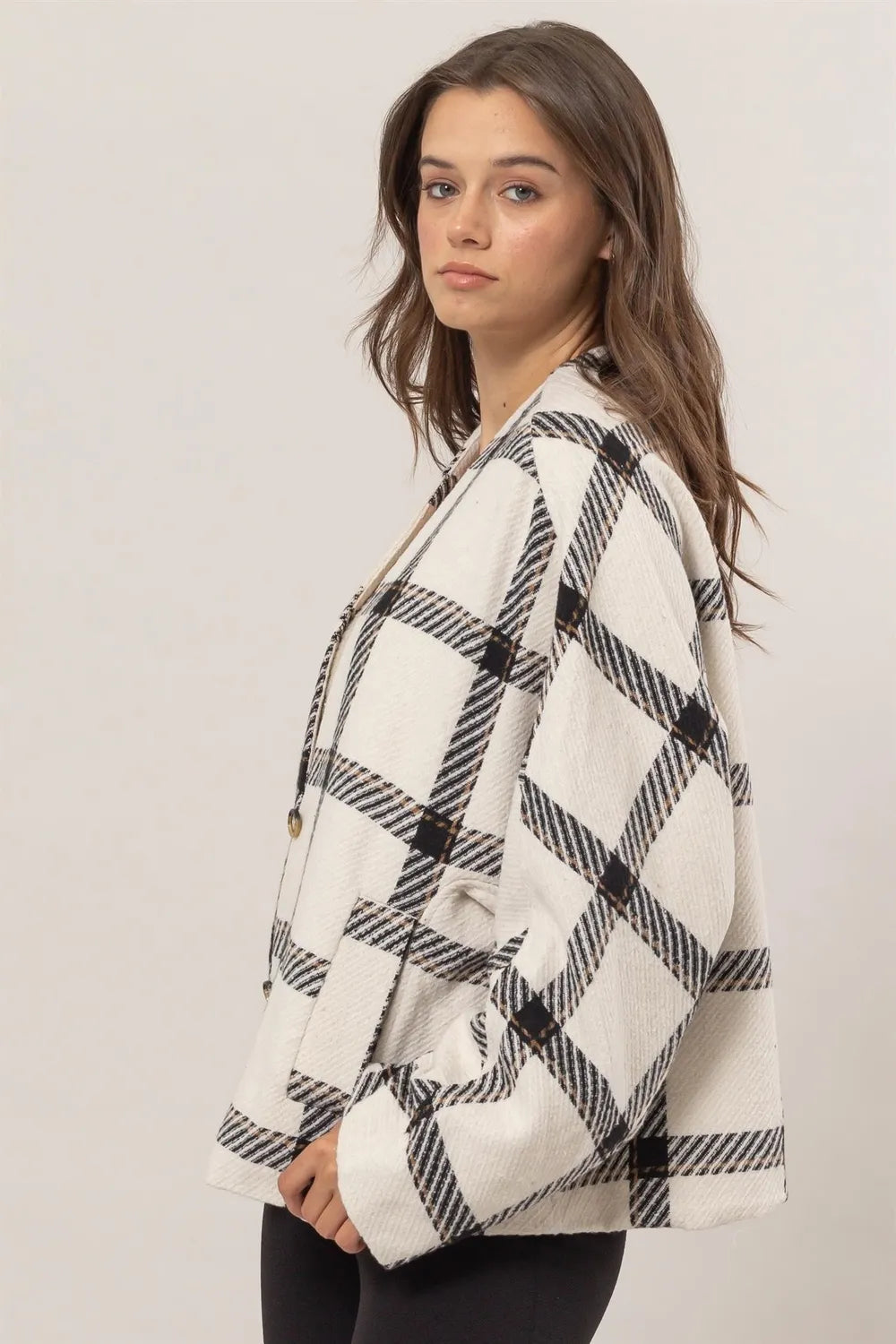 Plaid Long Sleeve Jacket - Cream