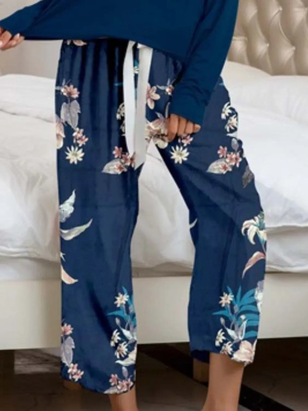 Round Neck Top and Printed Pants Lounge Set -