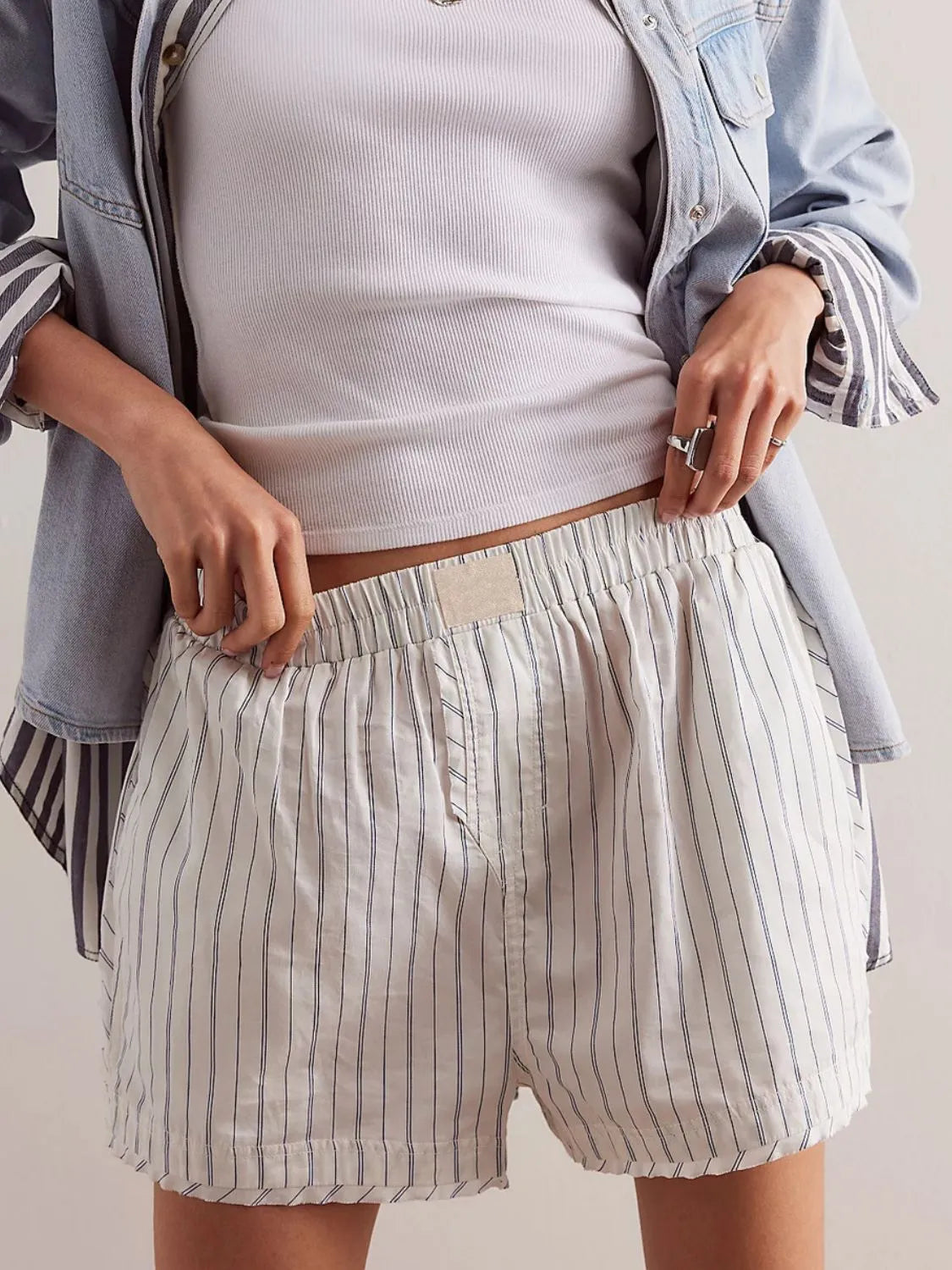 Striped Elastic Waist Shorts -