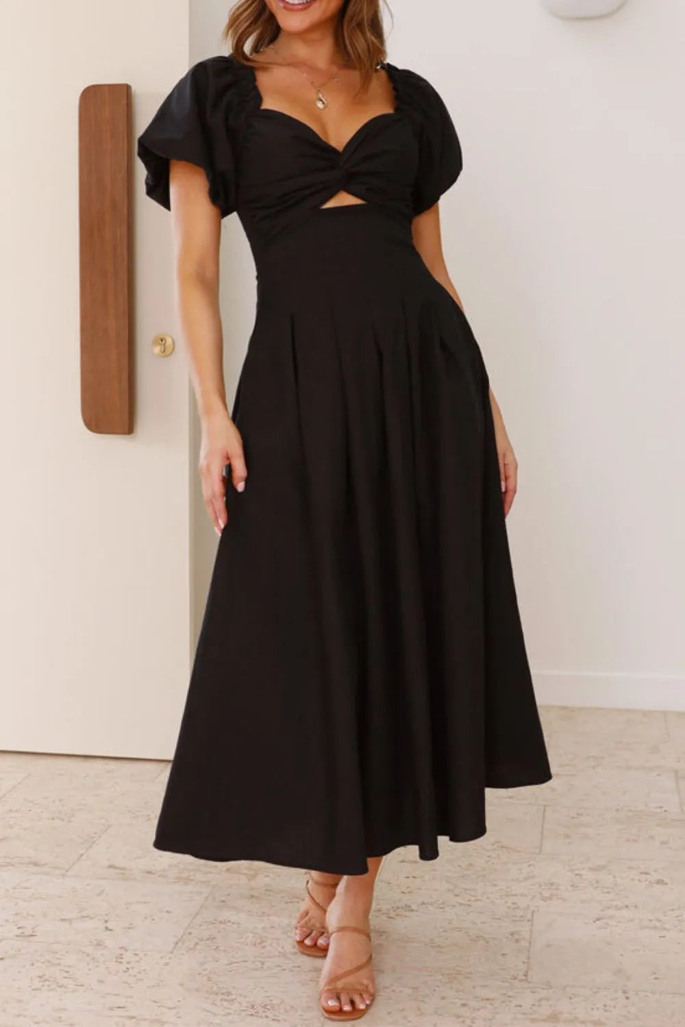 Sweetheart Neck Puff Sleeve Dress -
