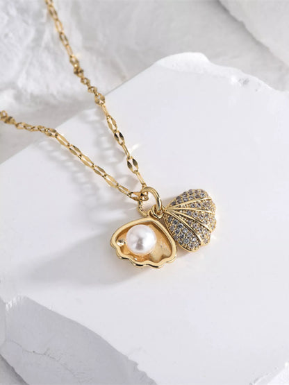 Gold-Plated Pearl Shell Necklace - Gold One Size