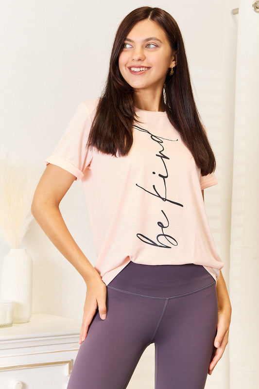 BE KIND Graphic Round Neck T-Shirt - Watermelon Pink