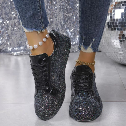 Sequin Lace Up Sneakers -