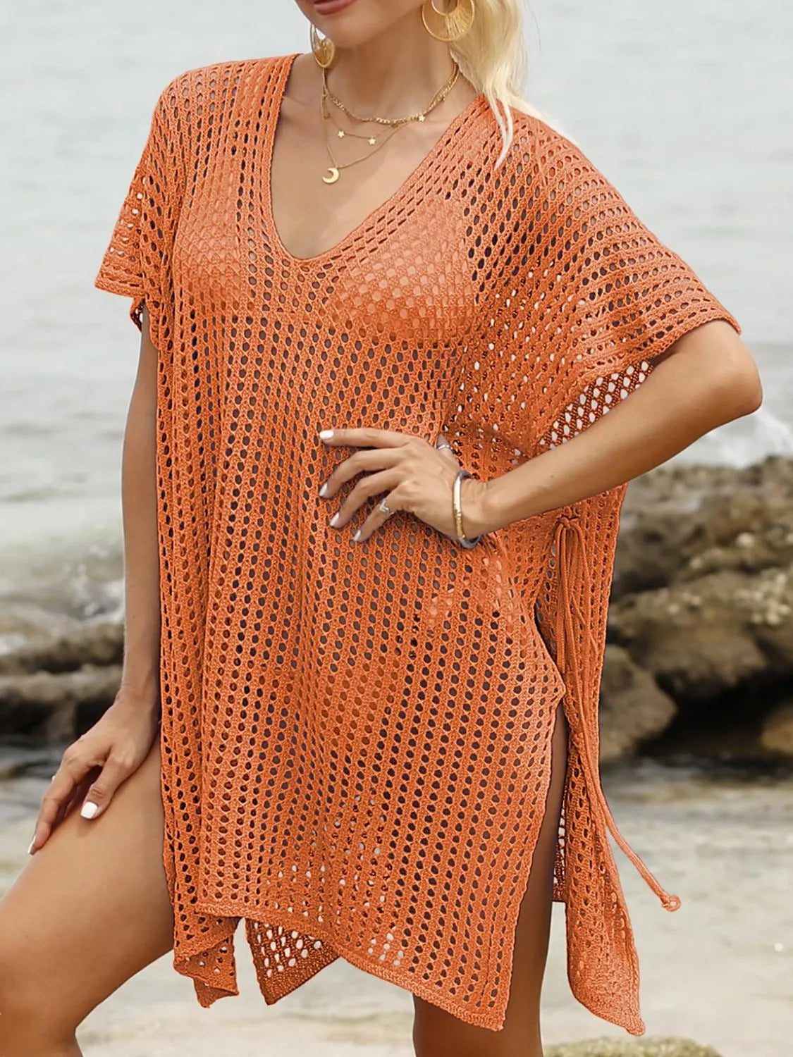 Side Tied V-Neck Cover-Up -