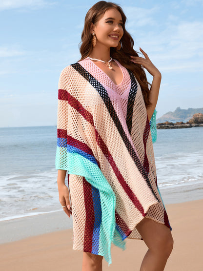 Openwork Color Block Plunge Cover-Up | AdoreStarr