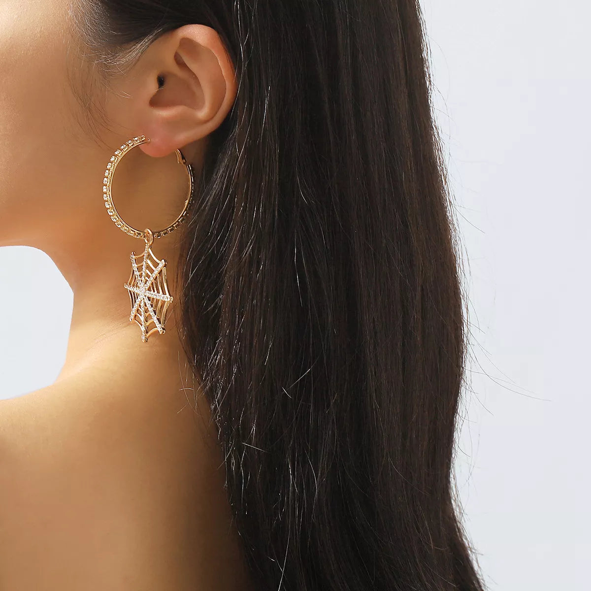 Spider Web Dangle Hoop Earrings -