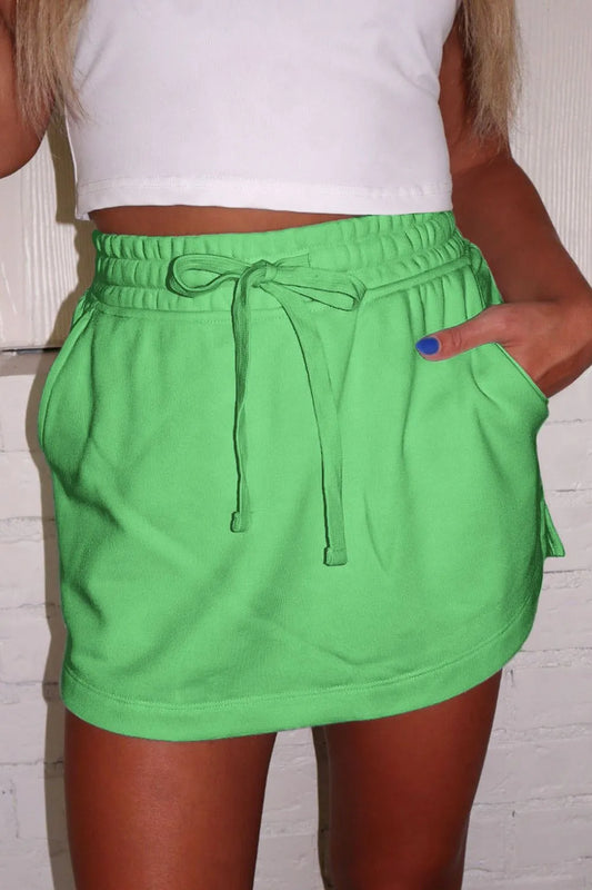 Drawstring Solid Mini Skort - Neon Green