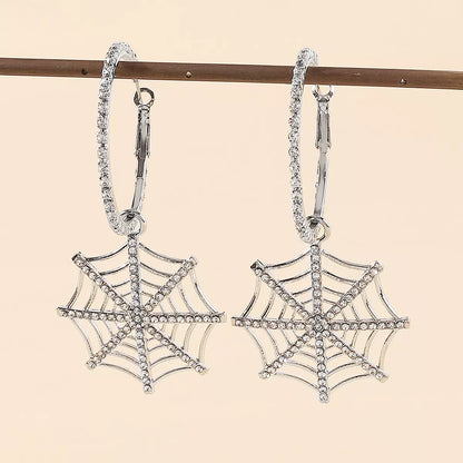 Spider Web Dangle Hoop Earrings -