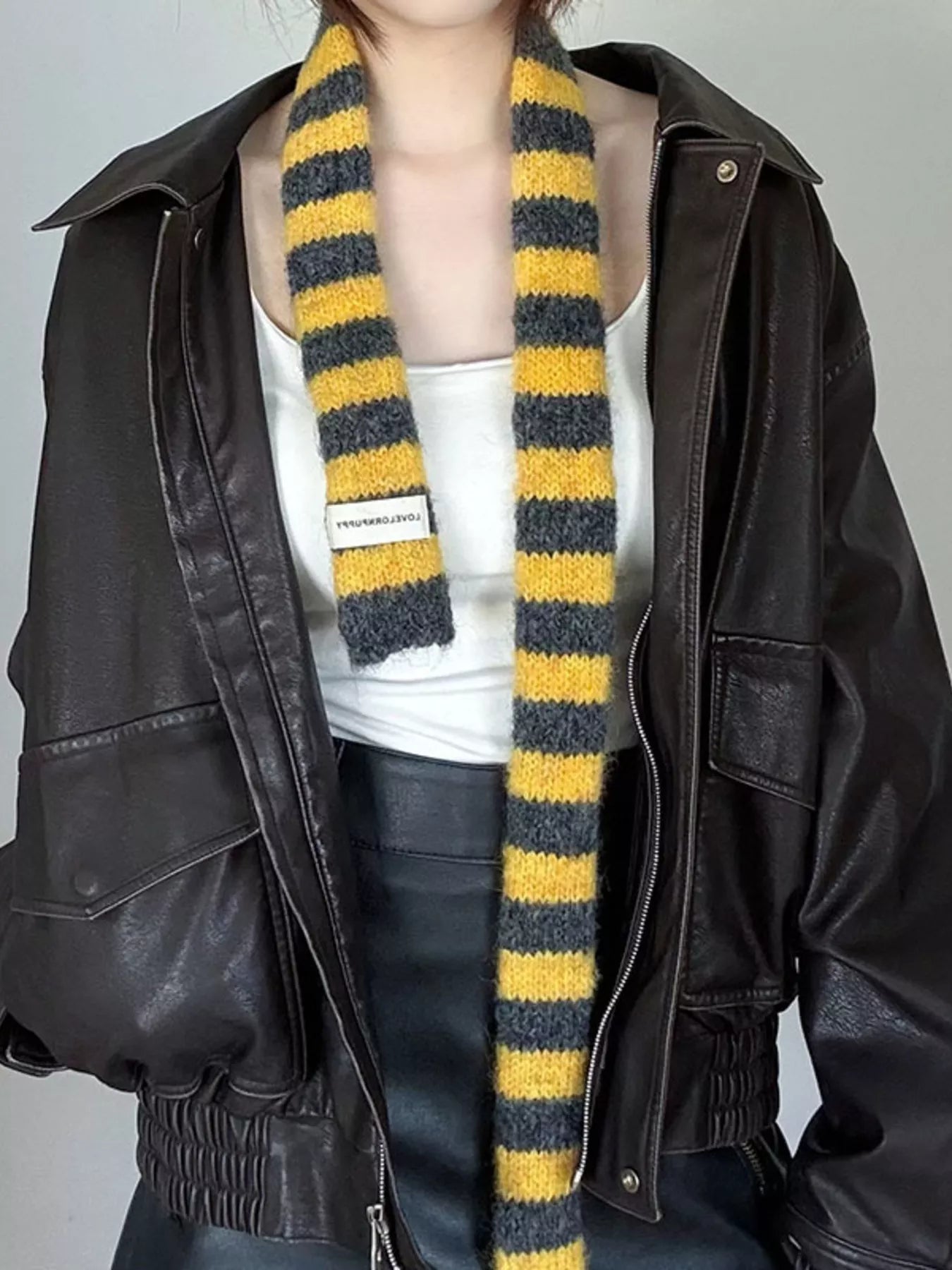Striped Knitted Warm Scarf - Gold One Size