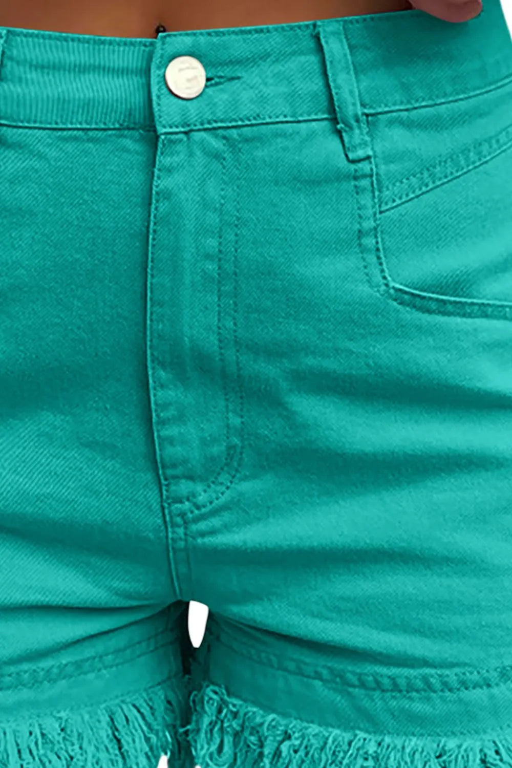 Raw Hem High Waist Denim Shorts -