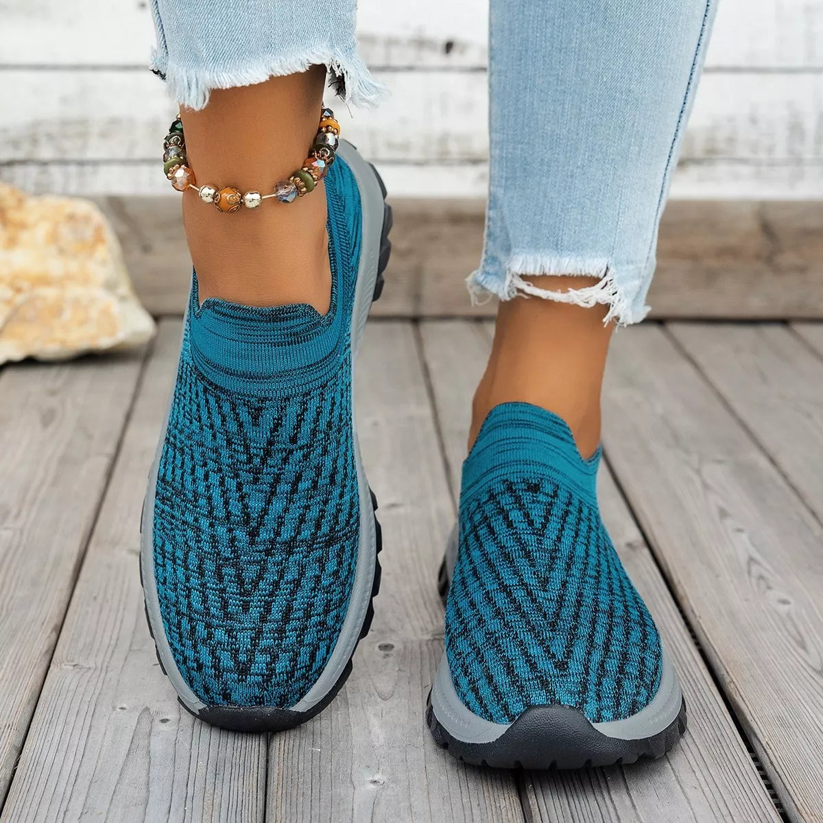 Round Toe Mesh Slip-Ons - Blue