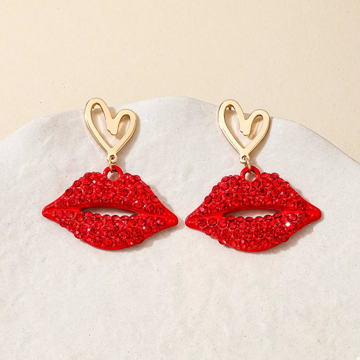 Rhinestone Lip Earrings and Necklace Jewelry Set -