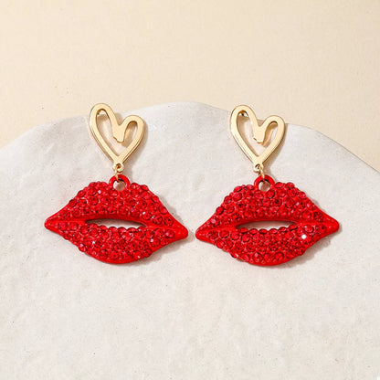 Rhinestone Lip Earrings and Necklace Jewelry Set -